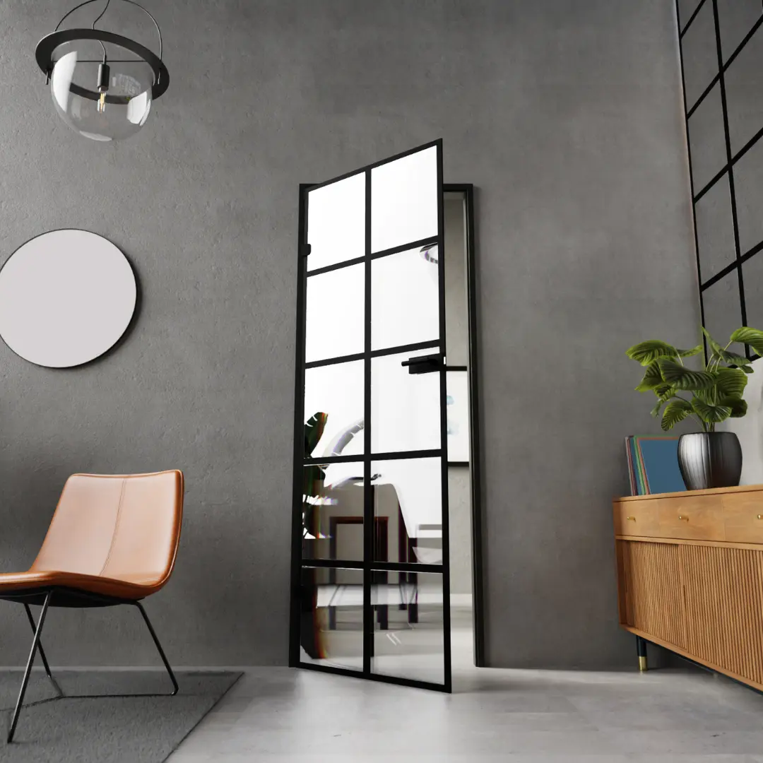 Lofttür Klarglas Schwarz Ambiente ohne Glas mit Beschläge